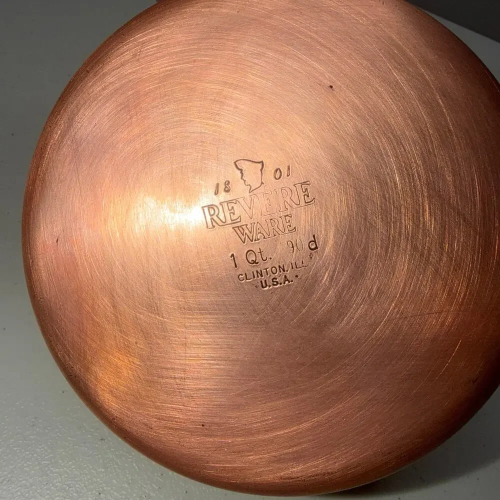 Revere Ware 1801 Copper Bottom Stainless 1 Qt Sauce Pan Lid Clinton Made in USA